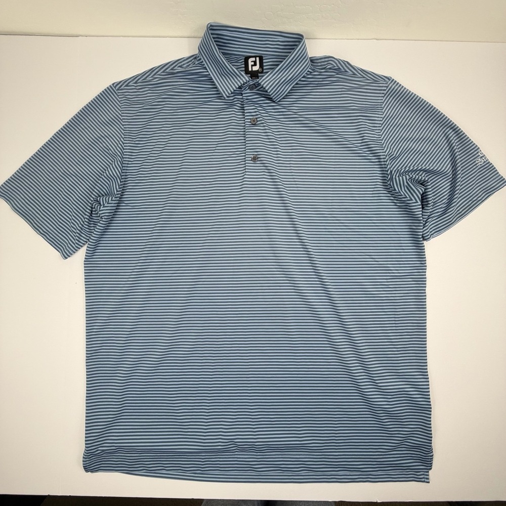 FootJoy Mens 2XL Blue Striped ProDry Golf Polo Shirt Olde Stonewall Logo